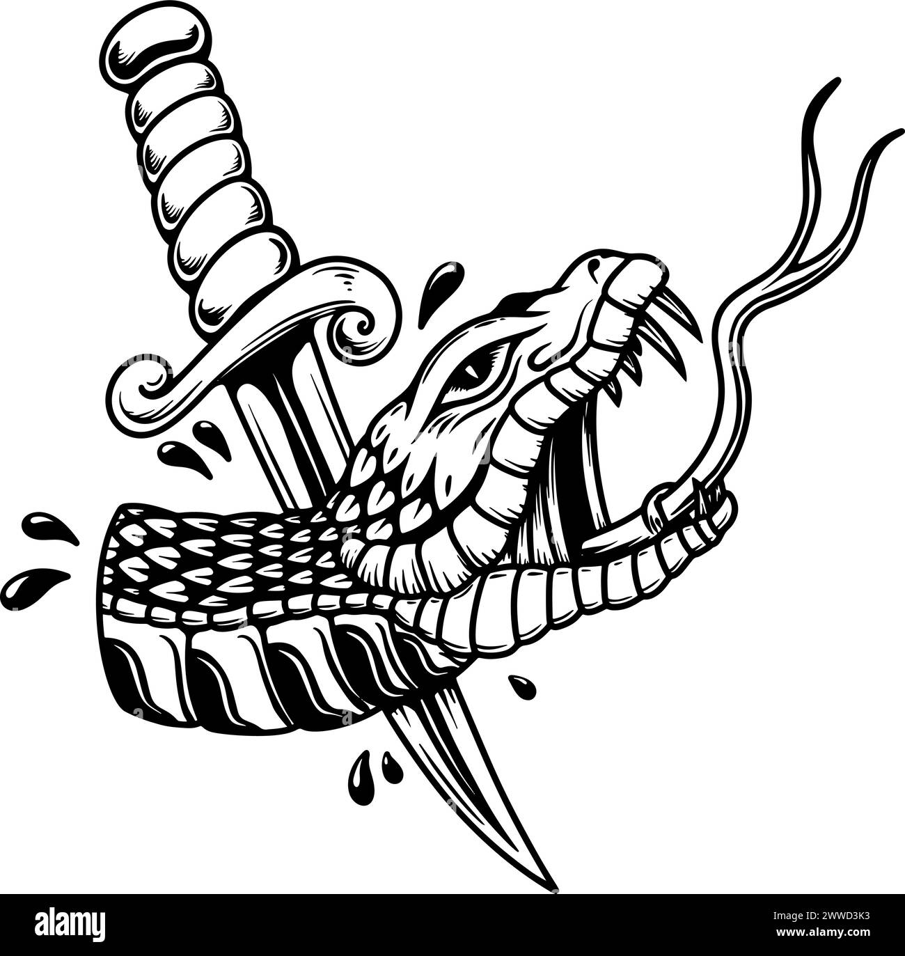 japanese-style-knife-snake-tattoo-design-stock-vector-46-off