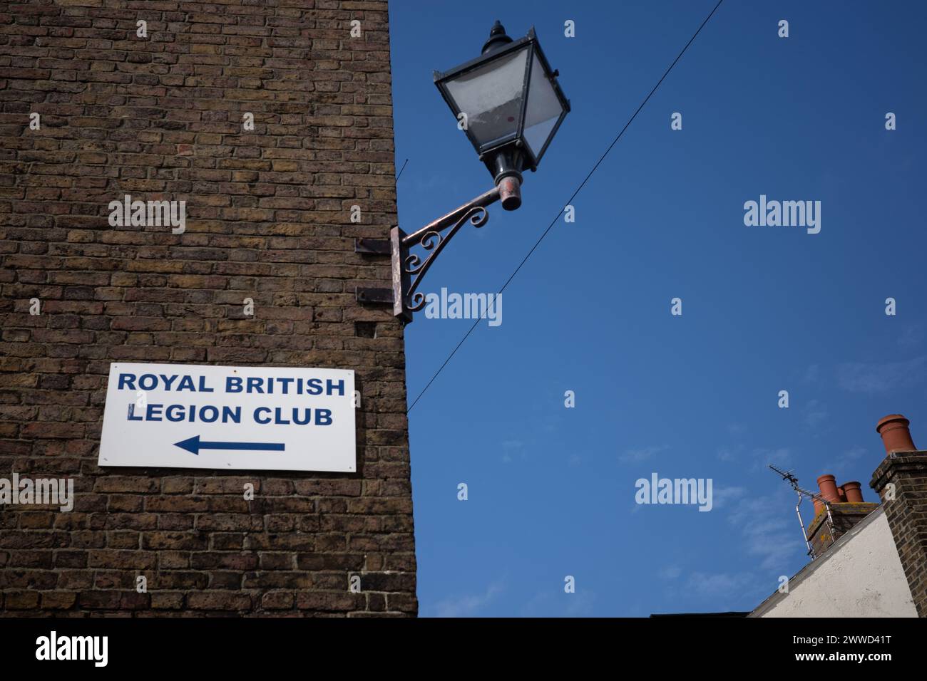 Sign to Royal British Legion Club and a street light Stock Photo