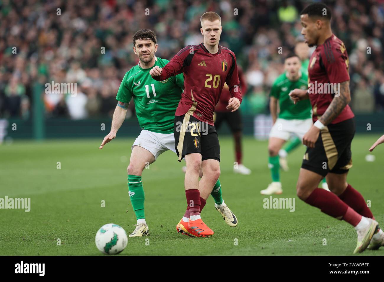 Dublin, Ireland. 23rd Mar, 2024. Irish Robbie Brady and Belgium's