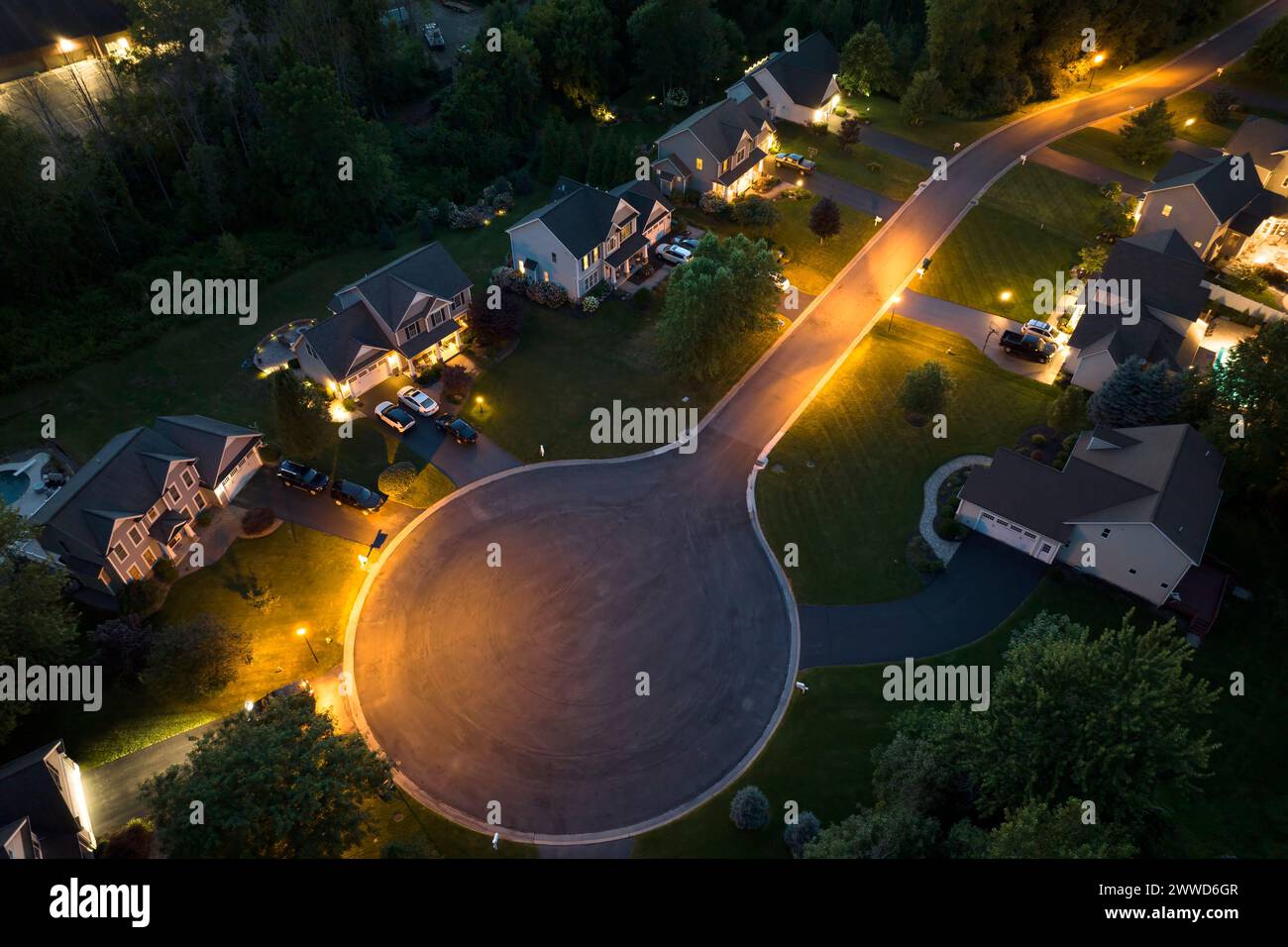 Top view of expensive two story private houses in Rochester NY suburbia ...