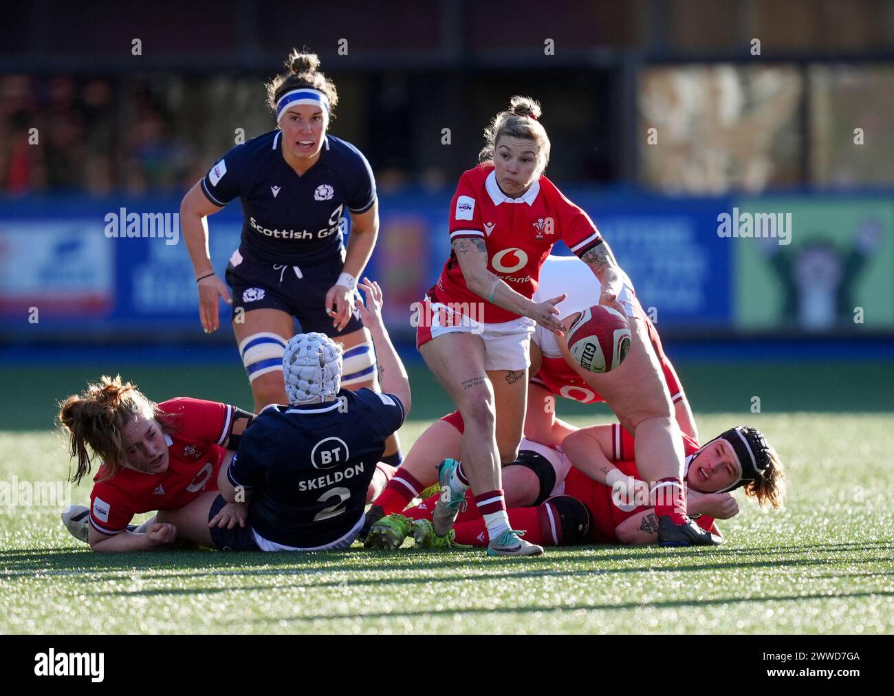 Wales Keira Bevan during the Women's Six Nations match at Cardiff Arms Park, Cardiff. Picture date: Saturday March 23, 2024. Stock Photo