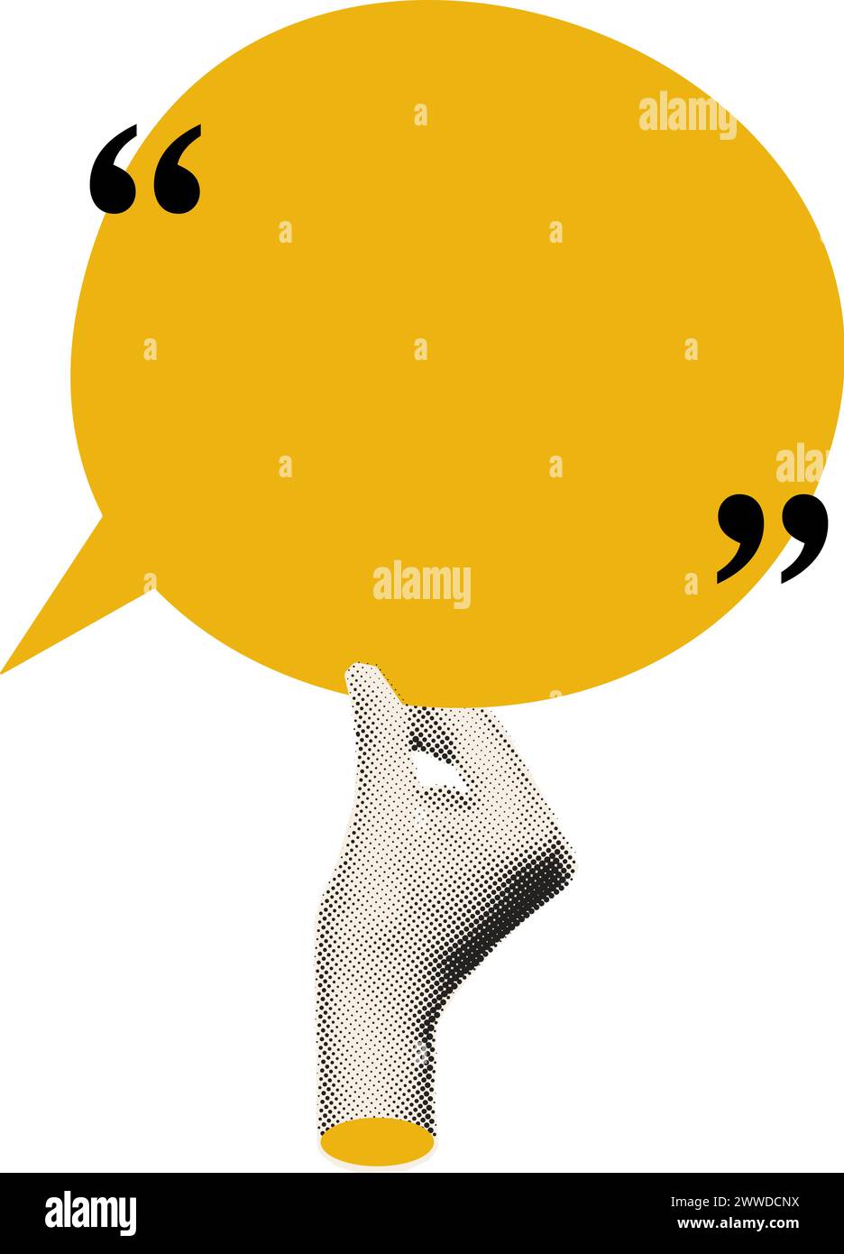 Halftone hand holding speech bubble collage vector illustration Stock Vector