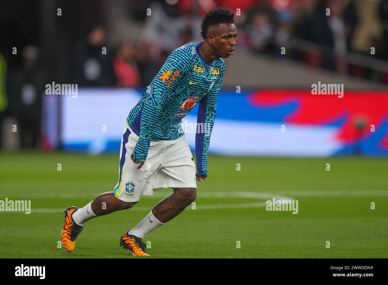 Vinicius Junior of Brazil in the pregame warmup session during the International Friendly match England vs Brazil at Wembley Stadium, London, United Kingdom, 23rd March 2024  (Photo by Gareth Evans/News Images) Stock Photo