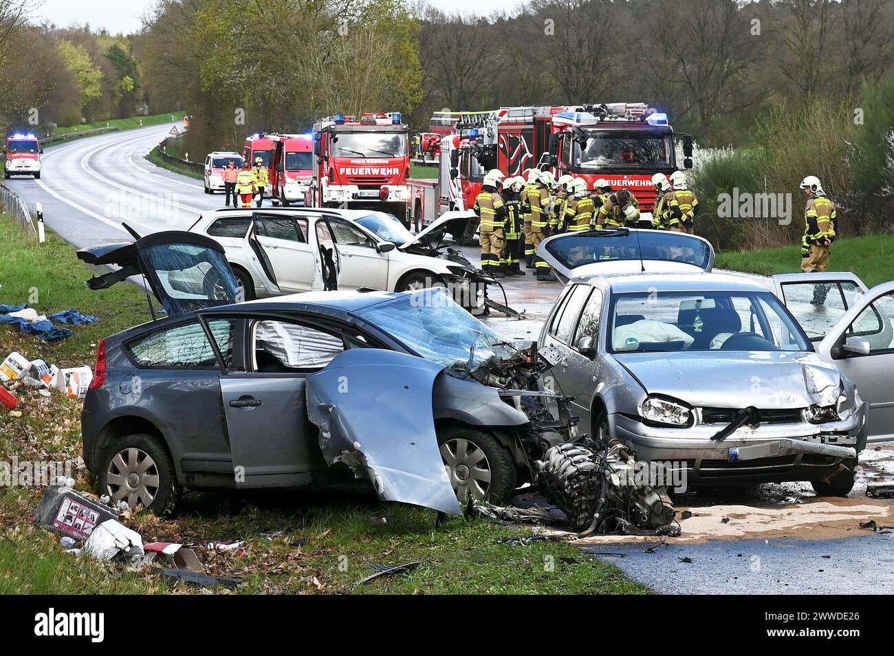 Haltern Am See Germany 23rd Mar 2023 Three Cars Are On And Off The haltern-am-see-germany-23rd-mar-2023-three-cars-are-on-and-off-the