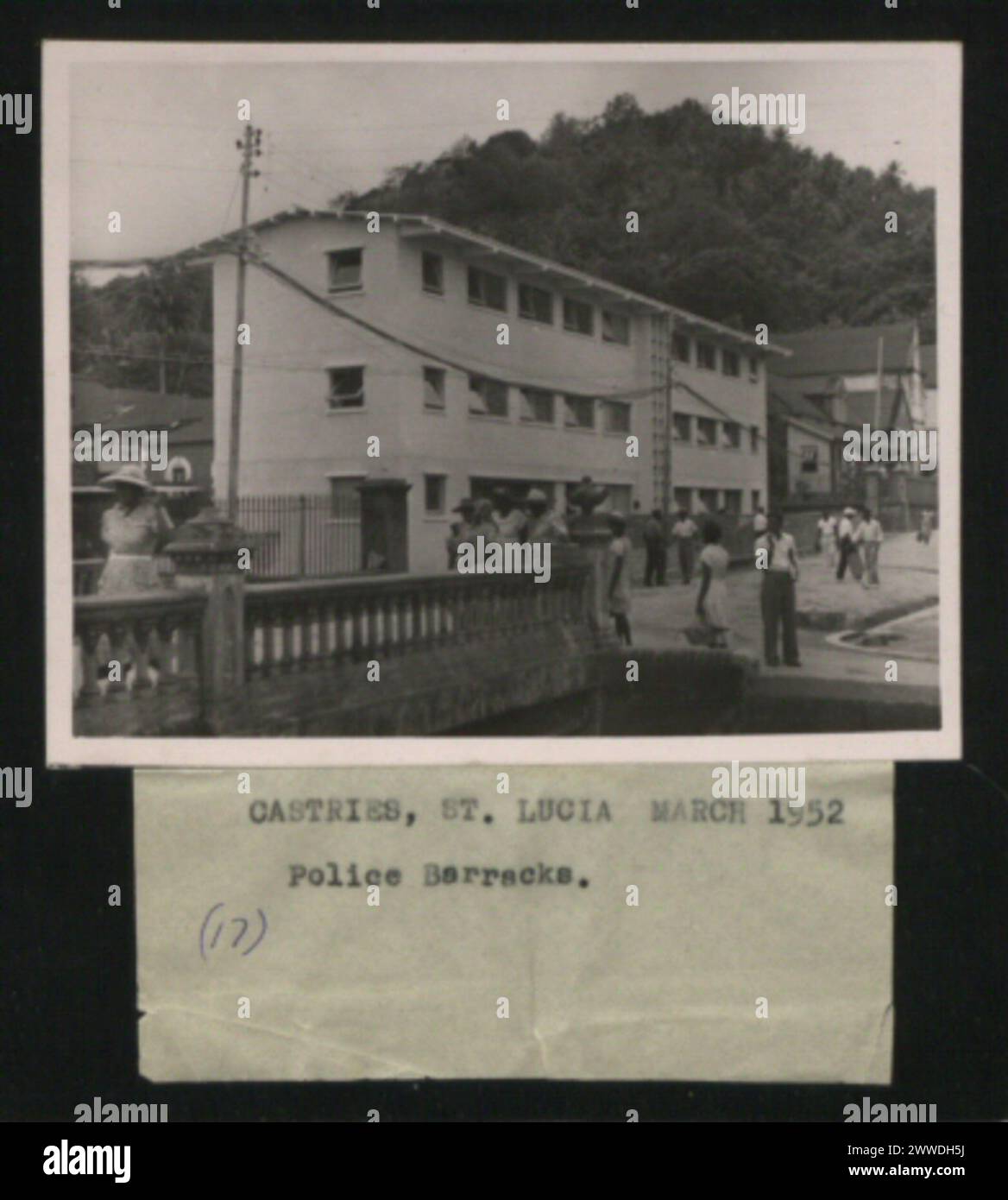 A 1952 photograph of the Police Barracks in Castries, St Lucia, showing ...