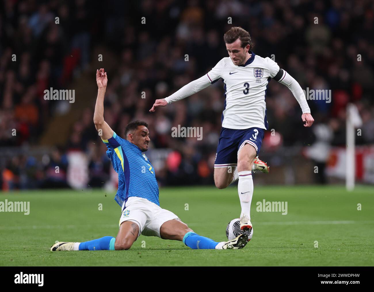 London, UK. 23rd Mar, 2024. Danilo Da Silva of Brazil tackles Ben Chilwell of England during the International Friendly match at Wembley Stadium, London. Picture credit should read: David Klein/Sportimage Credit: Sportimage Ltd/Alamy Live News Stock Photo