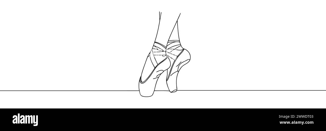 Ballerina's feet in pointe shoes. World Ballet Day. One line drawing for different uses. Vector illustration Stock Vector