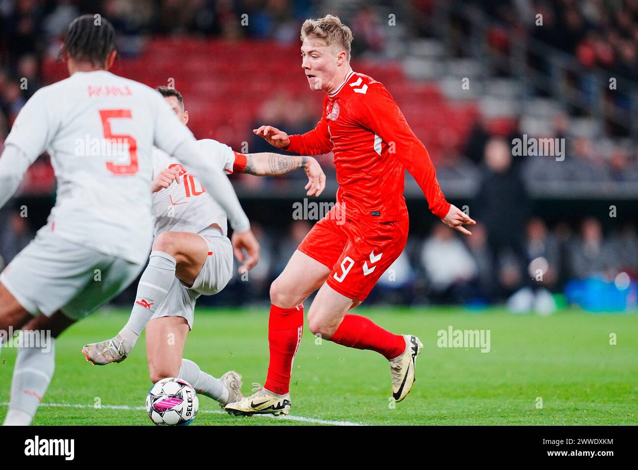 Denmark's Rasmus Hoejlund (9). Friendly match between Denmark ...