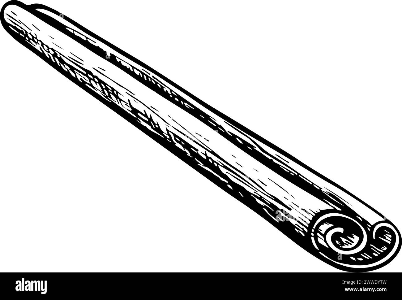Cinnamon stick, black and white vector illustration. For packaging ...