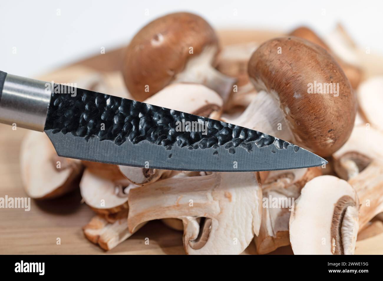Brown cultivated mushrooms in a close-up Stock Photo
