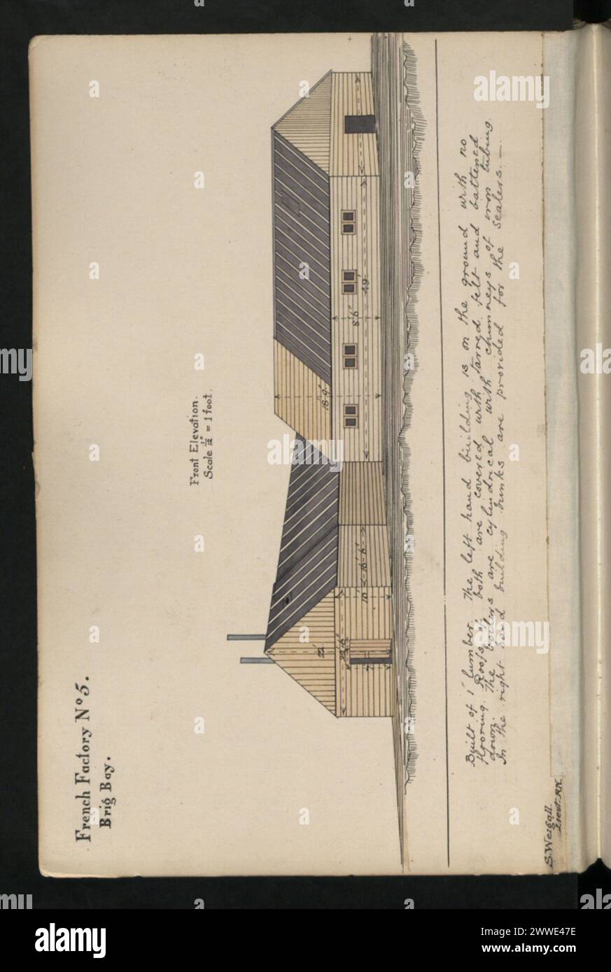 Front elevation of French Factory No.5 at Brig Bay, Canada, built of 1 ...