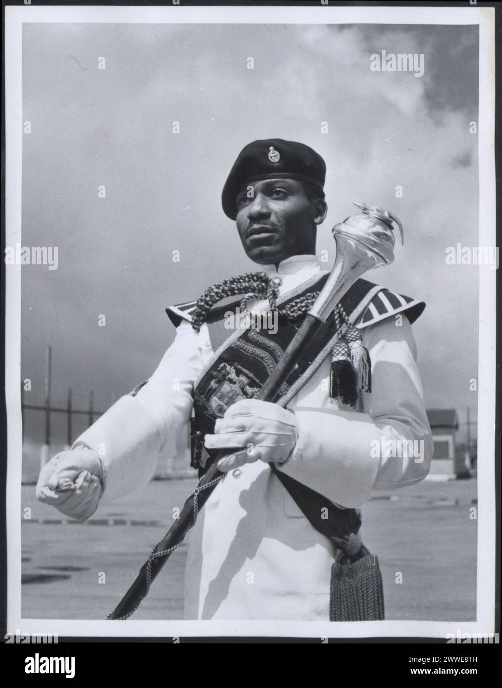 Description: Jamaica. Jamaica Regiment. Drum Major BL Reid of the Jamaica Regiment at Newcastle Hill Station. Photograph No D 78839 issued by Central Office of Information, London. Location: Jamaica Date: 1955 March jamaica, caribbean, caribbeanthroughalens Stock Photo