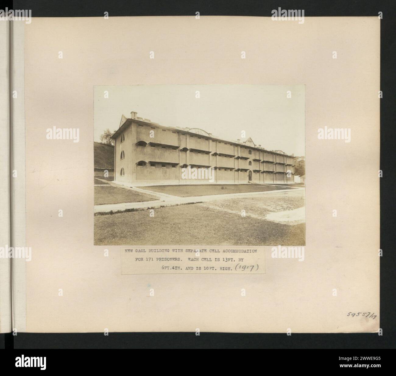 Description: New Gaol Building with separate cell accommodation for 171 prisoners. Each cell is 13ft. by 6ft.4in. and is 10ft. high. (1917). Location: Suva, Fiji Date: 1917 fiji, australasia, oceania, australasiathroughalens Stock Photo