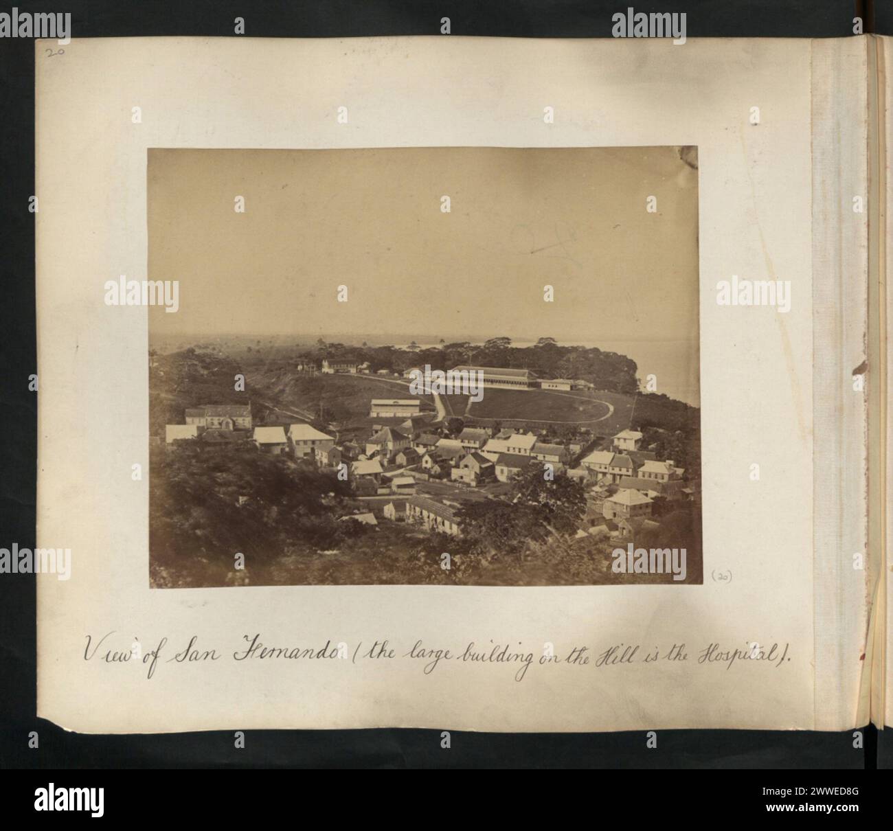 Description: View of San Hernando (the large building on the hill is the Hospital). Location: San Fernando, Trinidad and Tobago Date: 1870-1939 caribbean, caribbeanthroughalens Stock Photo