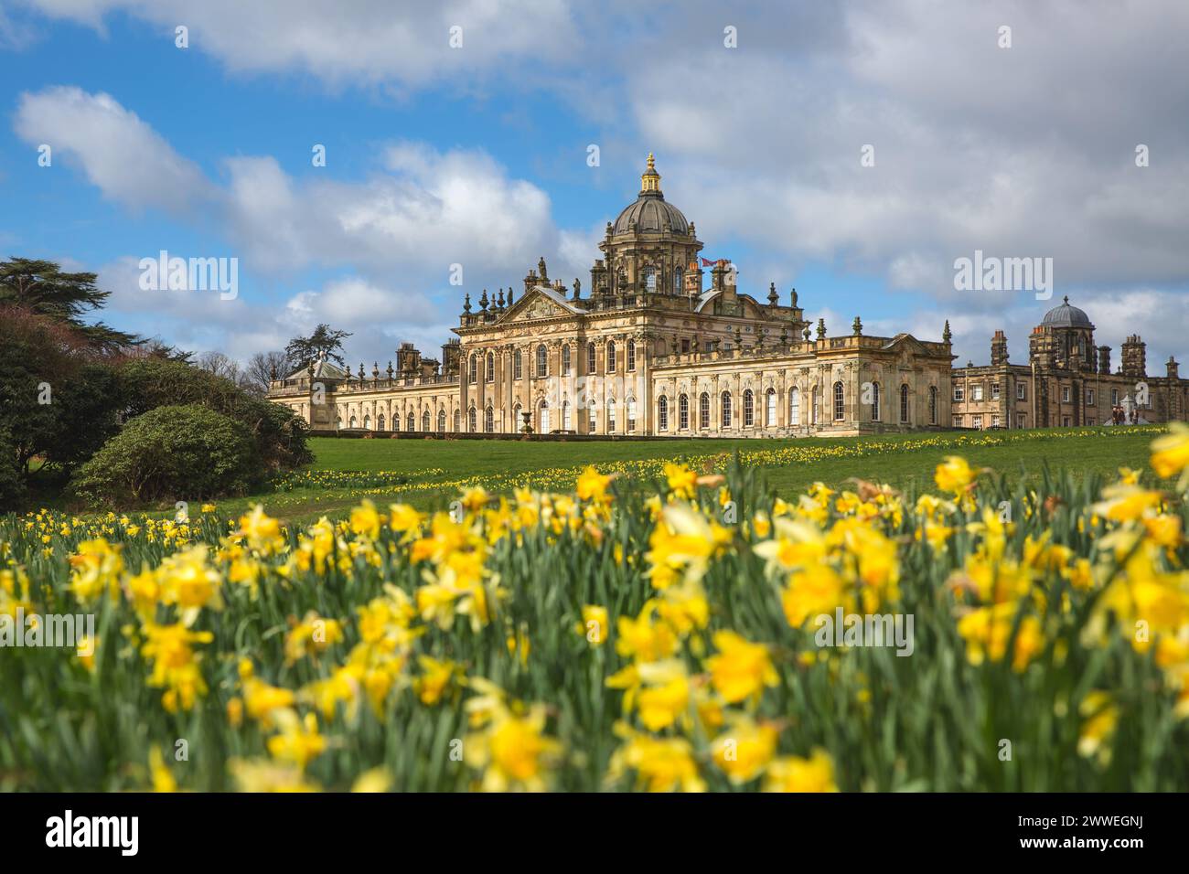 CASTLE HOWARD, YORK, UK MARCH 23, 2024. A landscape panorama of