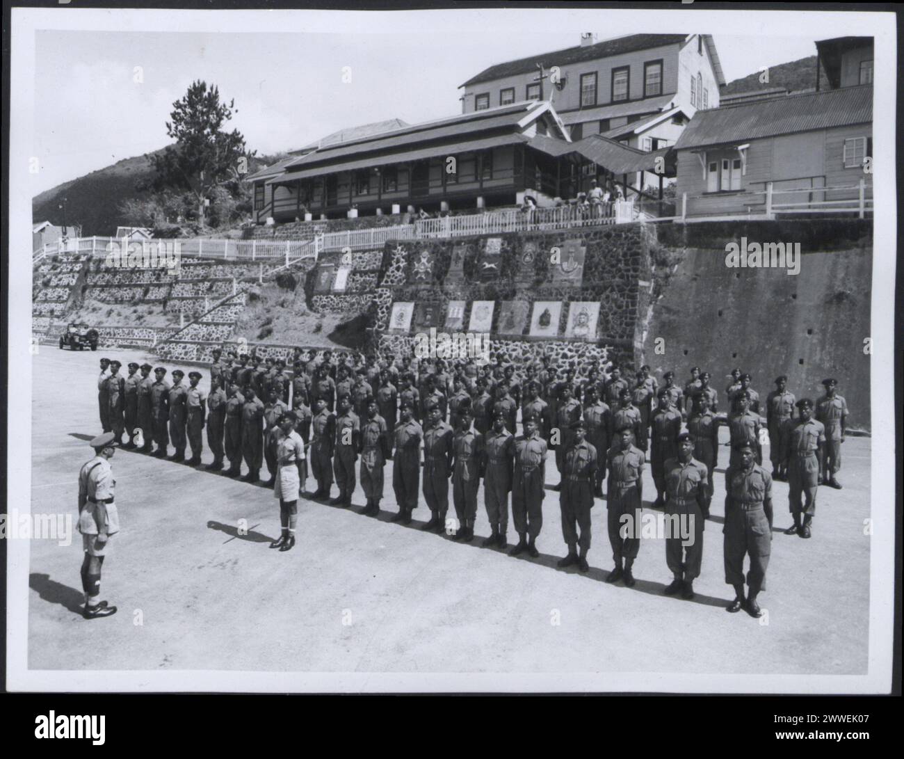 Description: Jamaica. Jamaica Regiment. A parade of recruits to the Jamaica Regiment at Newcastle Hill Station. Photograph No D 78835 issued by Central Office of Information, London. Location: Jamaica Date: 1955 March jamaica, caribbean, caribbeanthroughalens Stock Photo