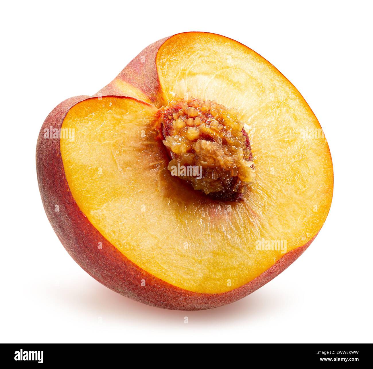half of the peach isolated on the white background. Clipping path. Stock Photo
