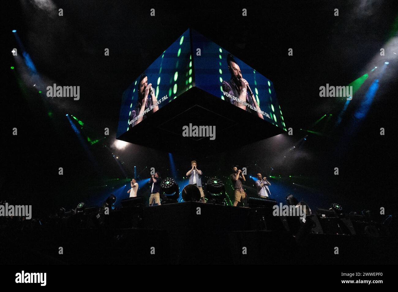 Riesa, Germany. 23rd Mar, 2024. The band voXXclub sings a lederhosen ...