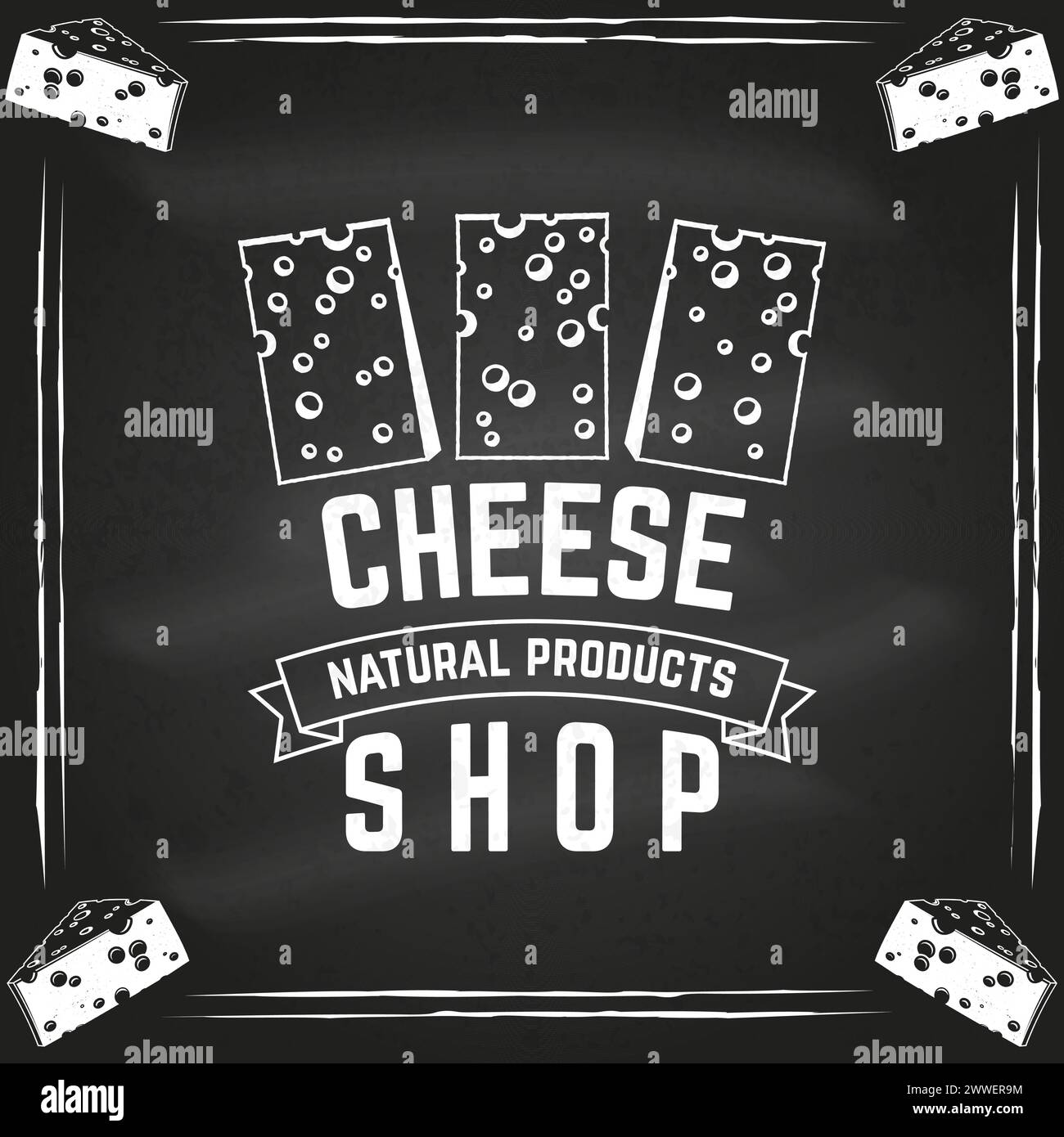 Cheese shop badge design on the chalkboard. Template for logo, branding ...