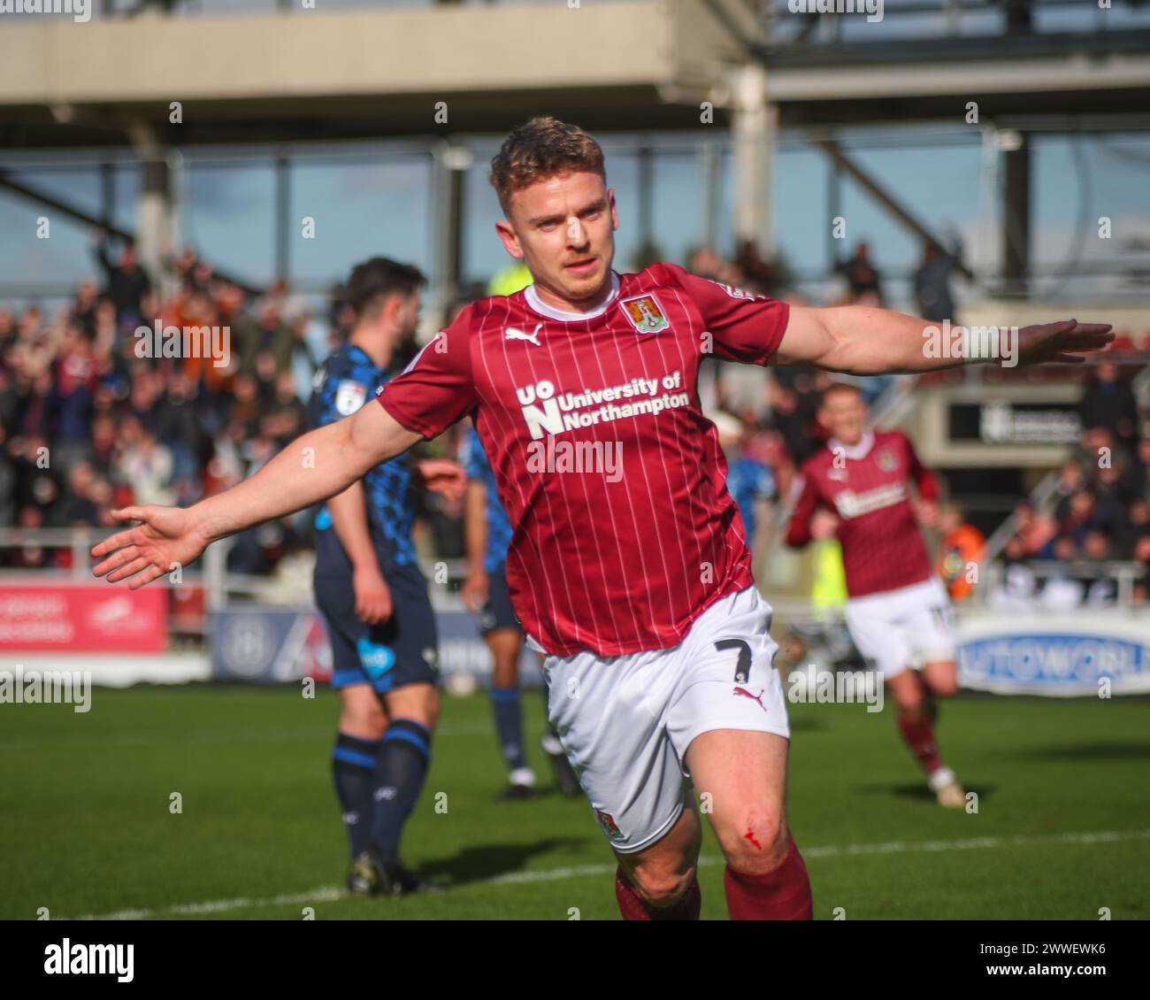 Northampton, UK, 23, March, 2024:Northampton Town's Sam Hoskins celebrates scoring the first and only goal in the EFL League One Northampton Town v Derby County Credit: Clive Stapleton/Alamy Live News Stock Photo