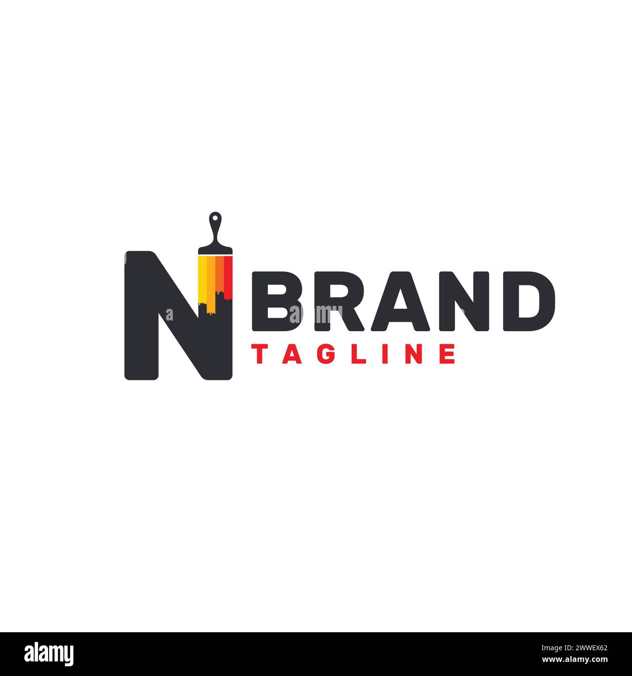 Letter N Logo with Paint Brush - Alphabet N with Paint Brush Logo Design Stock Vector