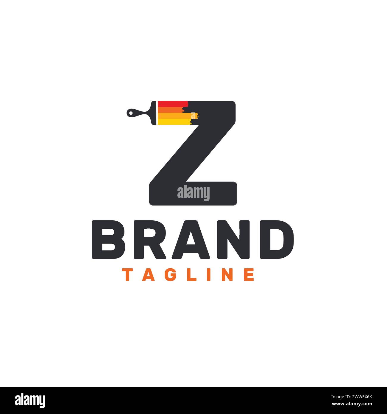 Letter Z Logo with Paint Brush - Alphabet Z with Paint Brush Logo Design Stock Vector