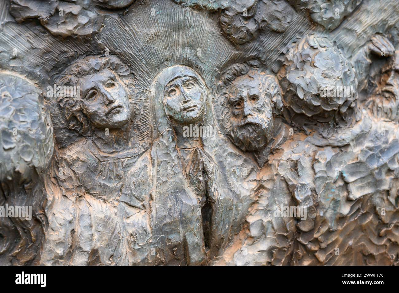 The Ascension of Jesus – Second Glorious Mystery of the Rosary. A relief sculpture on Mount Podbrdo (the Hill of Apparitions) in Medjugorje. Stock Photo