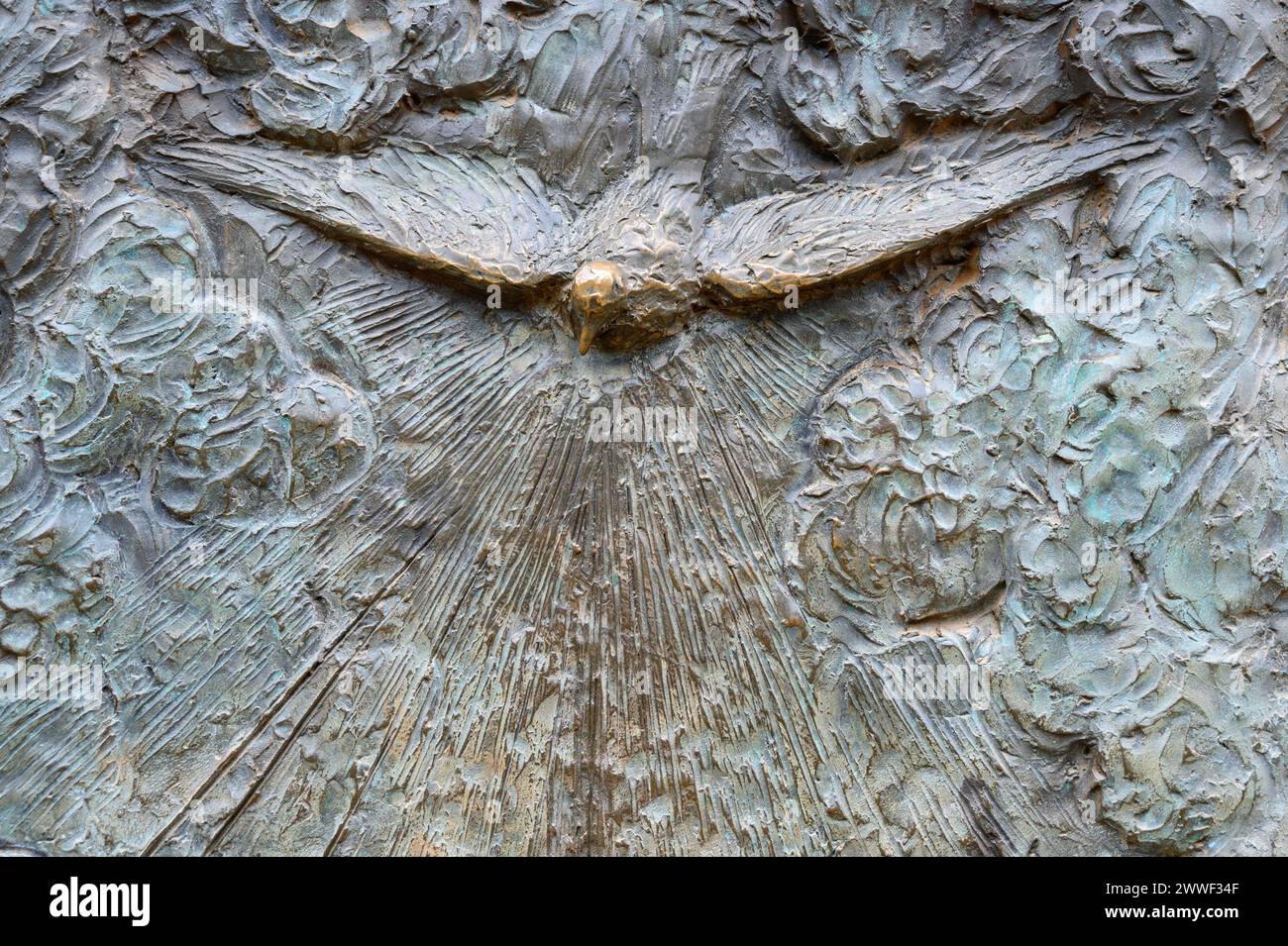 The Descent of the Holy Spirit – Third Glorious Mystery of the Rosary. A relief sculpture on Mount Podbrdo (the Hill of Apparitions) in Medjugorje. Stock Photo