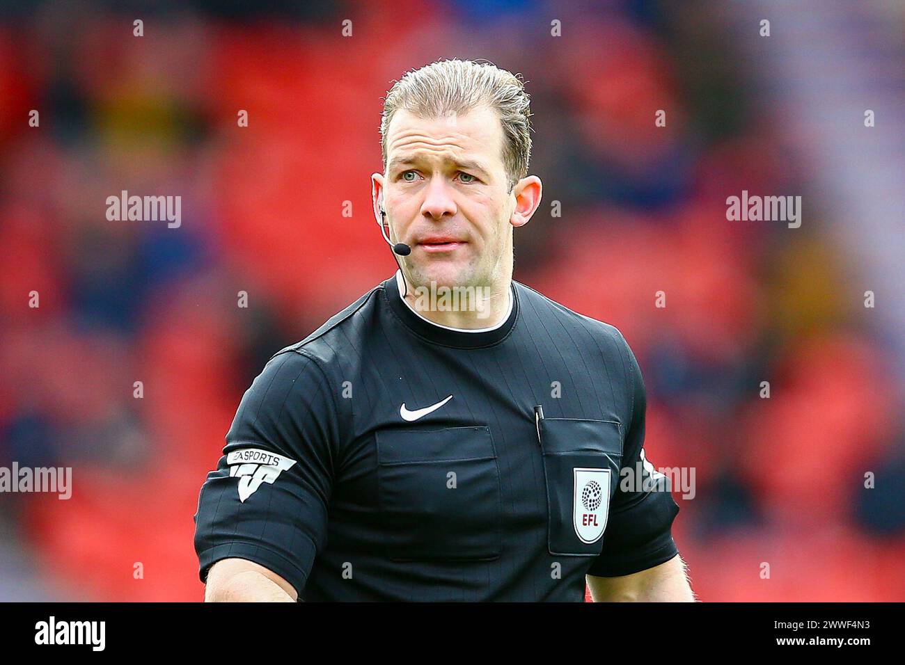 Eco - Power Stadium, Doncaster, England - 23rd March 2024 Referee Anthony Backhouse - during the game Doncaster Rovers v Forest Green, Sky Bet League Two,  2023/24, Eco - Power Stadium, Doncaster, England - 23rd March 2024  Credit: Arthur Haigh/WhiteRosePhotos/Alamy Live News Stock Photo