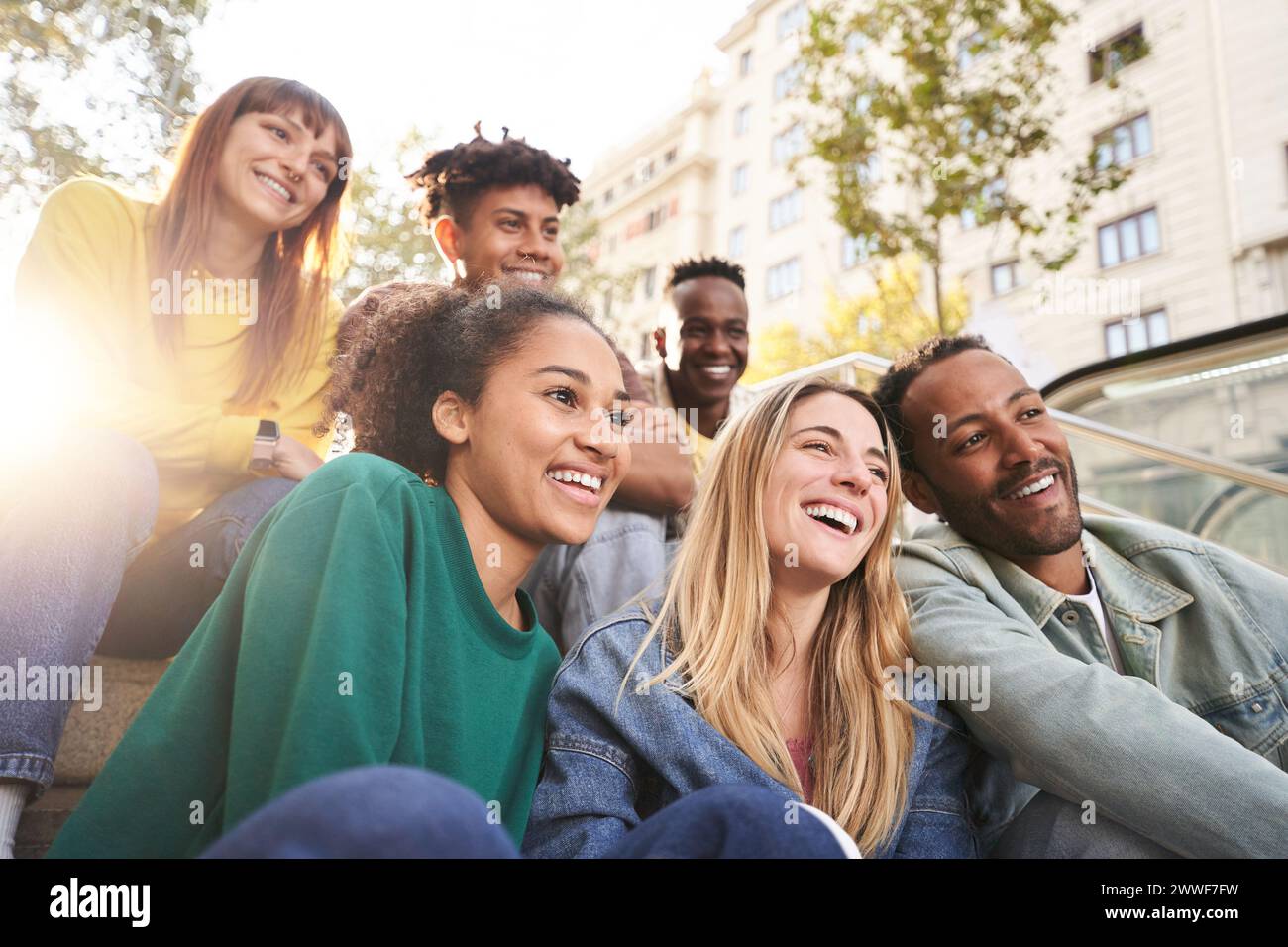 Happy smiling multiethnic group friends having fun together ...