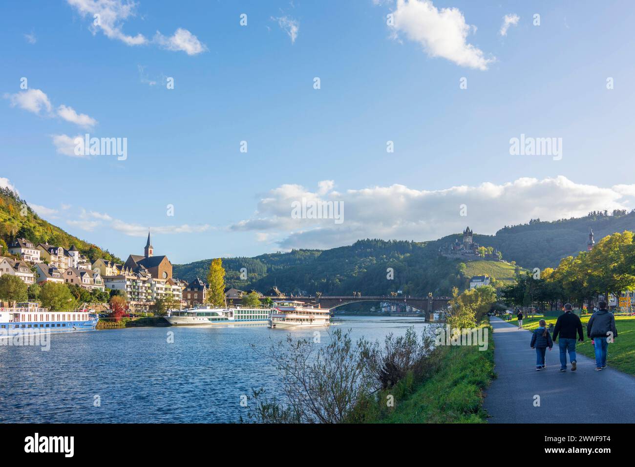 river Mosel Moselle, passenger ships, Skagerrak Bridge, Reichsburg ...