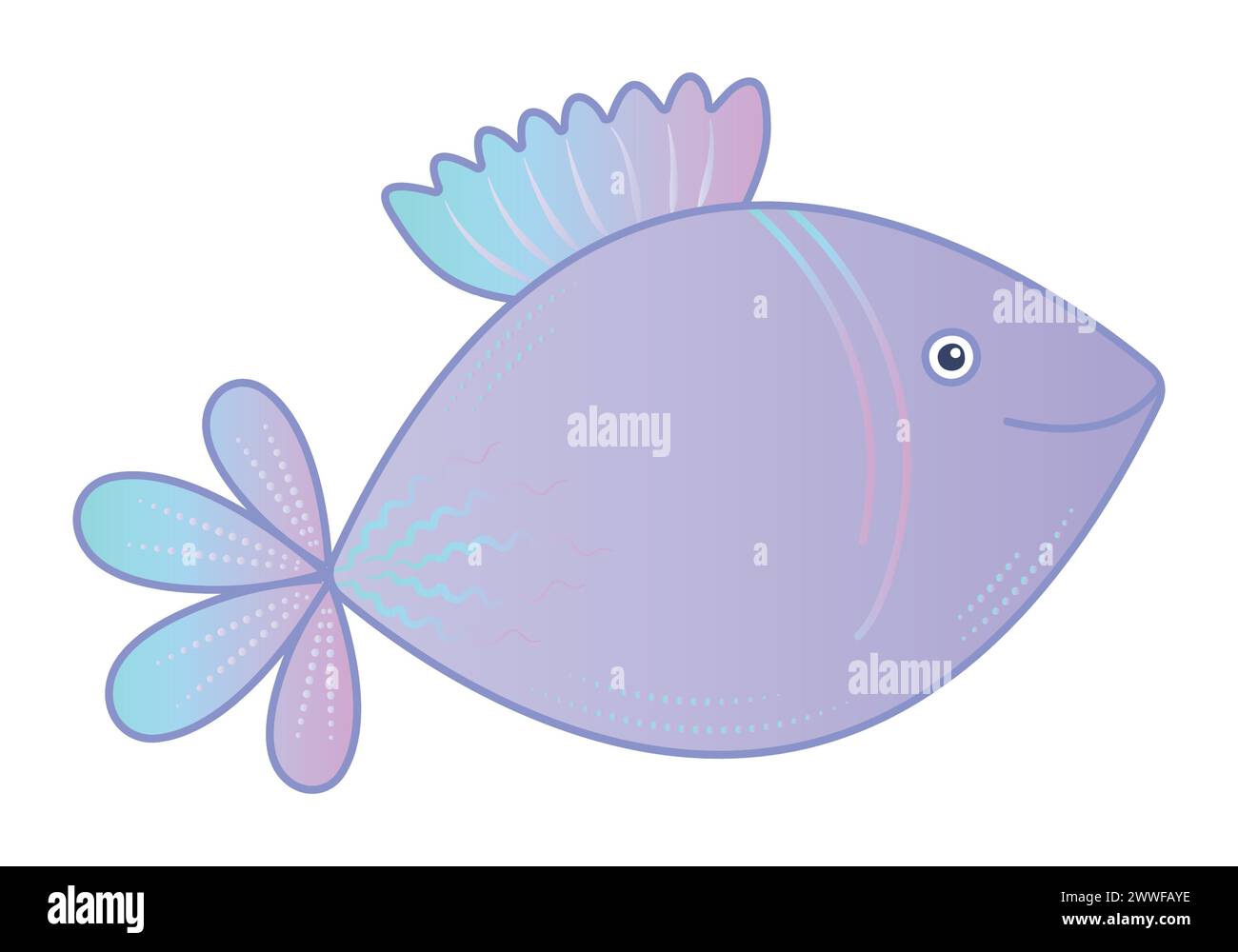 Gradient angel fish, cute nautical illustration in violet and turquoise colors Stock Vector