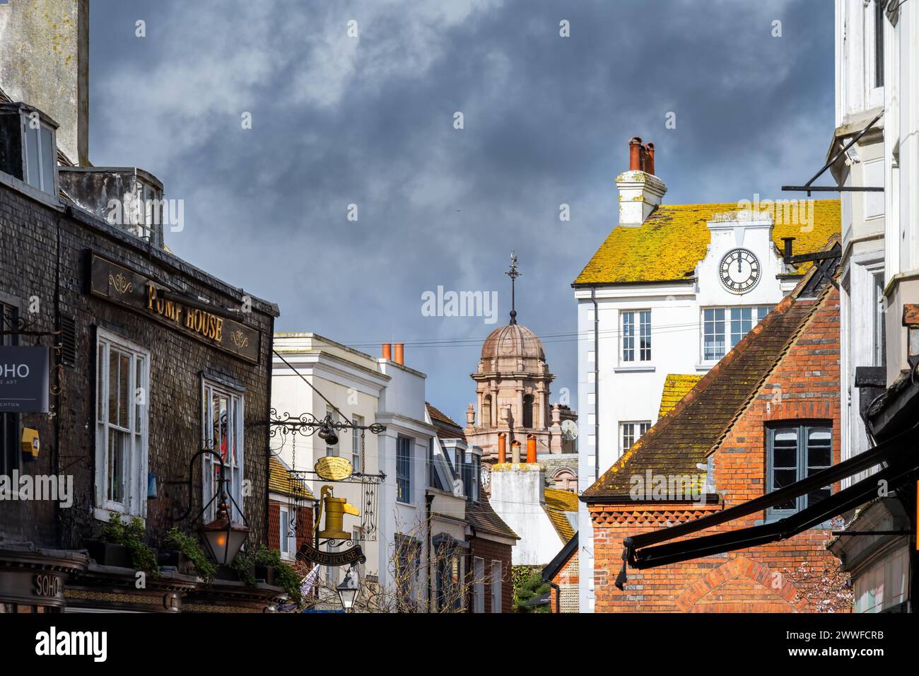 BRIGHTON, ENGLAND MARCH 23rd, 2024 View of the Lanes on a cloudy
