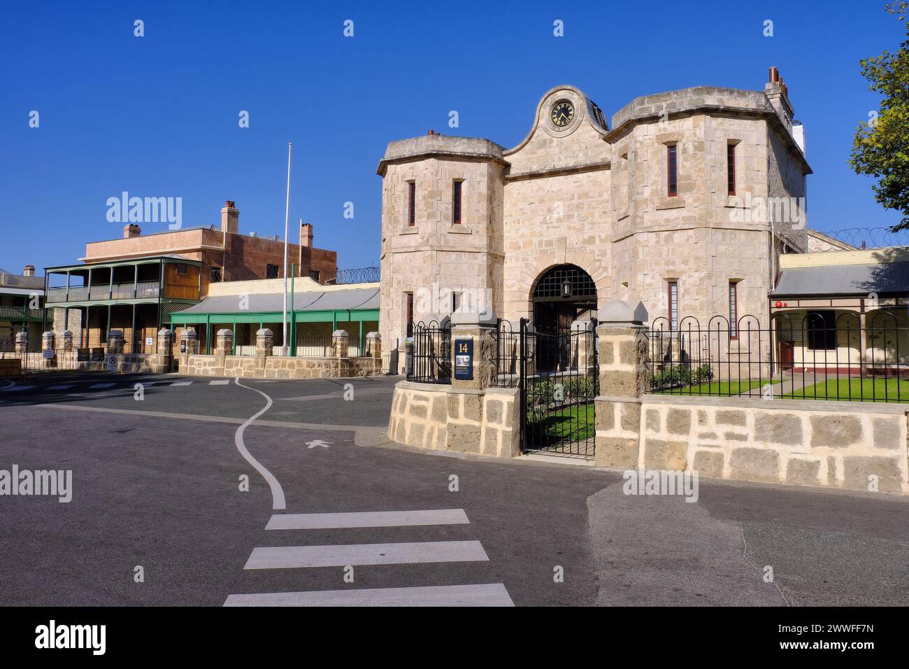 Old Fremantle Prison gatehouse entrance and senior officers’ houses on The Terrace, Fremantle, Perth, Western Australia Stock Photo