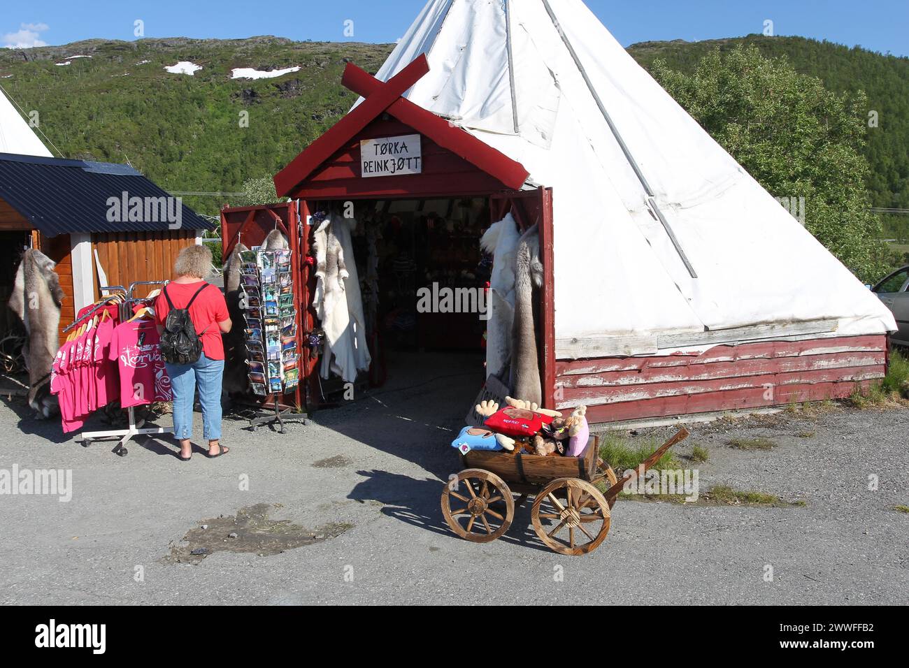 Souvenir shop in a traditional Sami tent on the Lofoten Islands, Norway ...