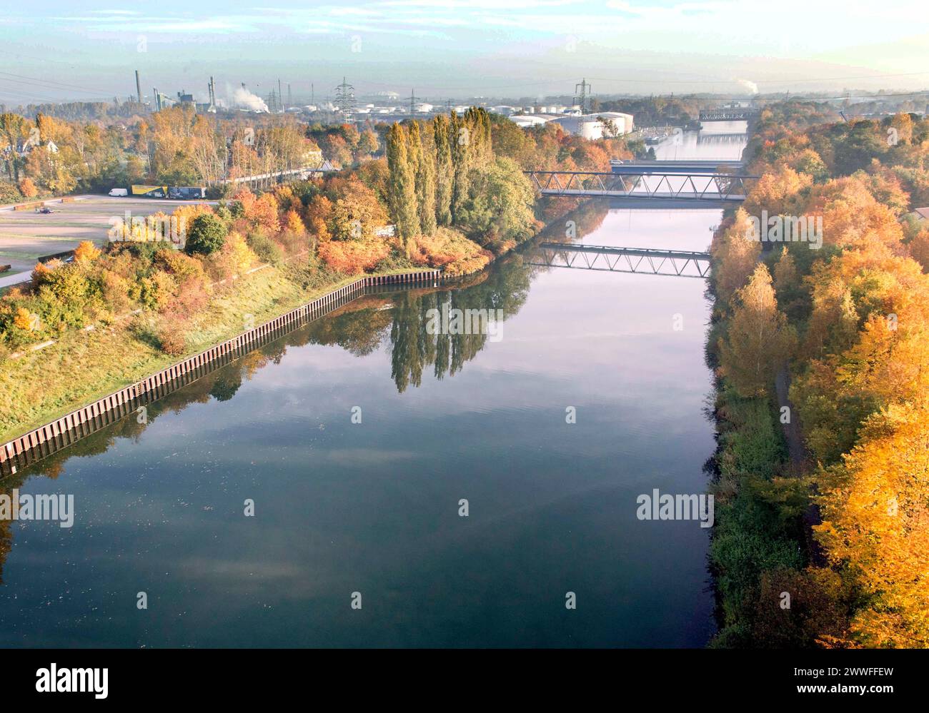 Aerial view of the Rhine-Herne Canal with industrial plants, Gelsenkirchen, 28 October 2015 Stock Photo