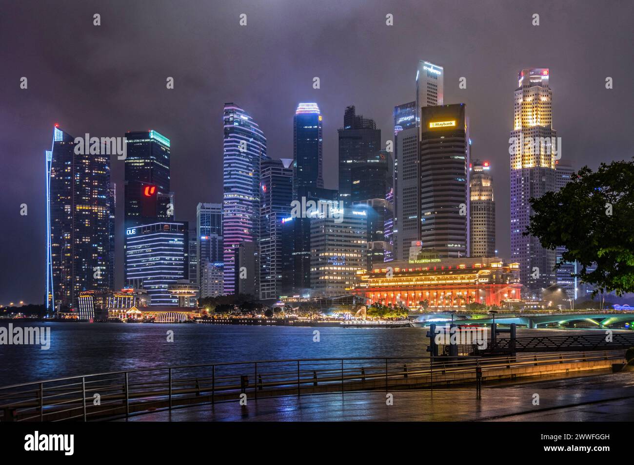 Singapore Skyline with the Fullerton Hotel Stock Photo