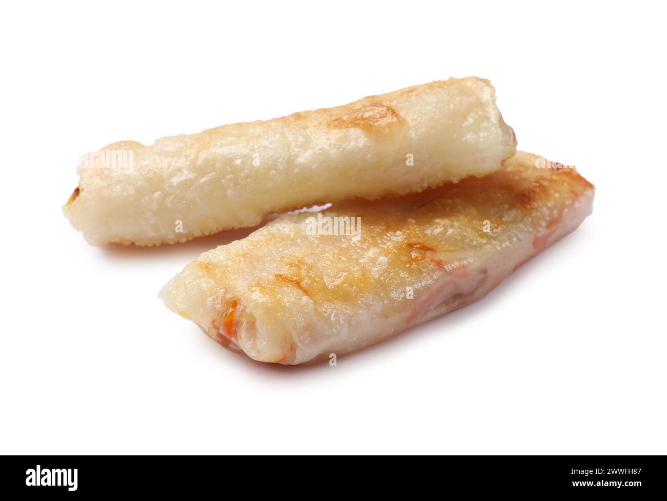 Delicious fried spring rolls isolated on white Stock Photo