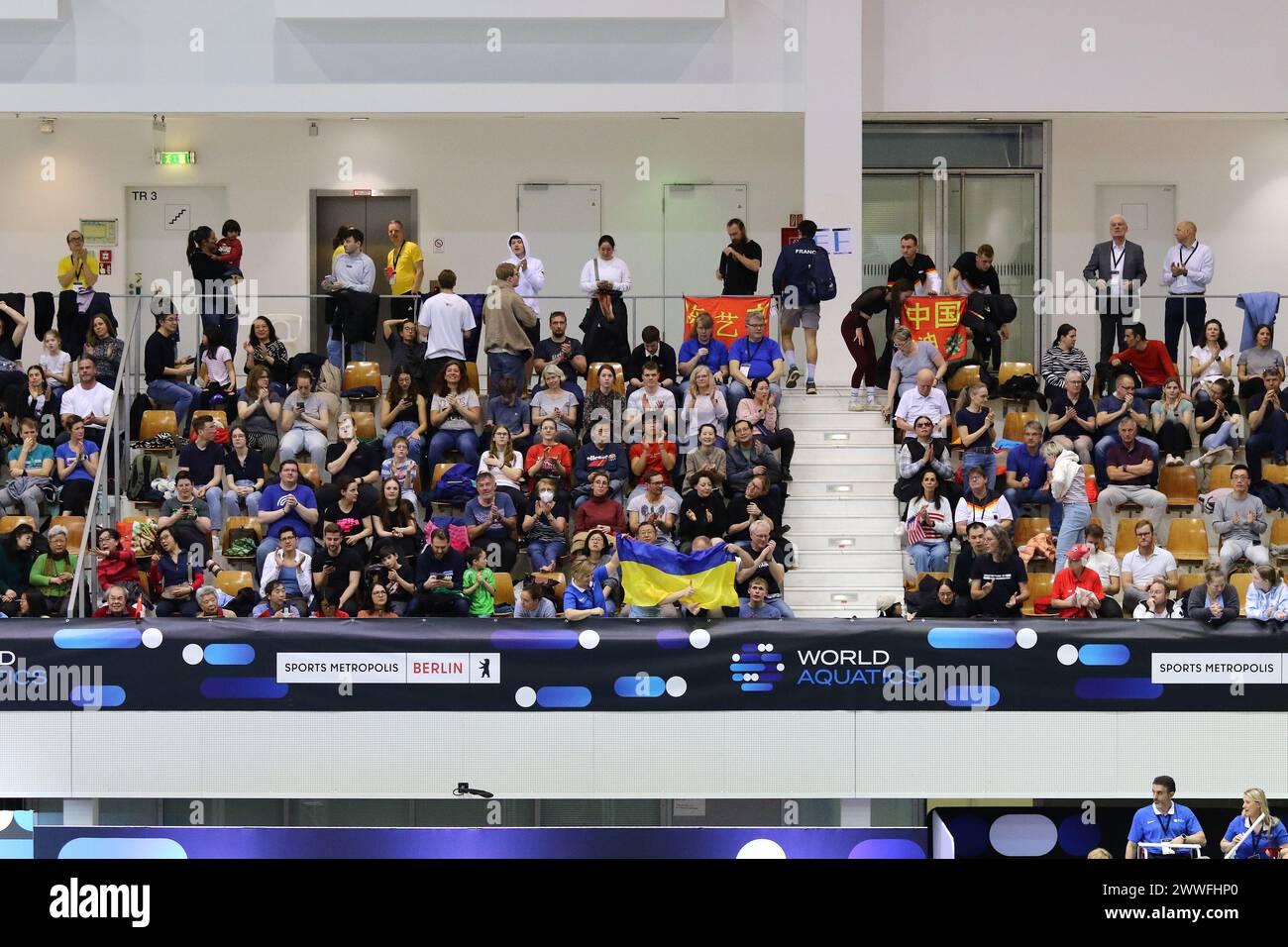 Berlin, Germany March 22, 2024 Crowded tribunes of Schwimm