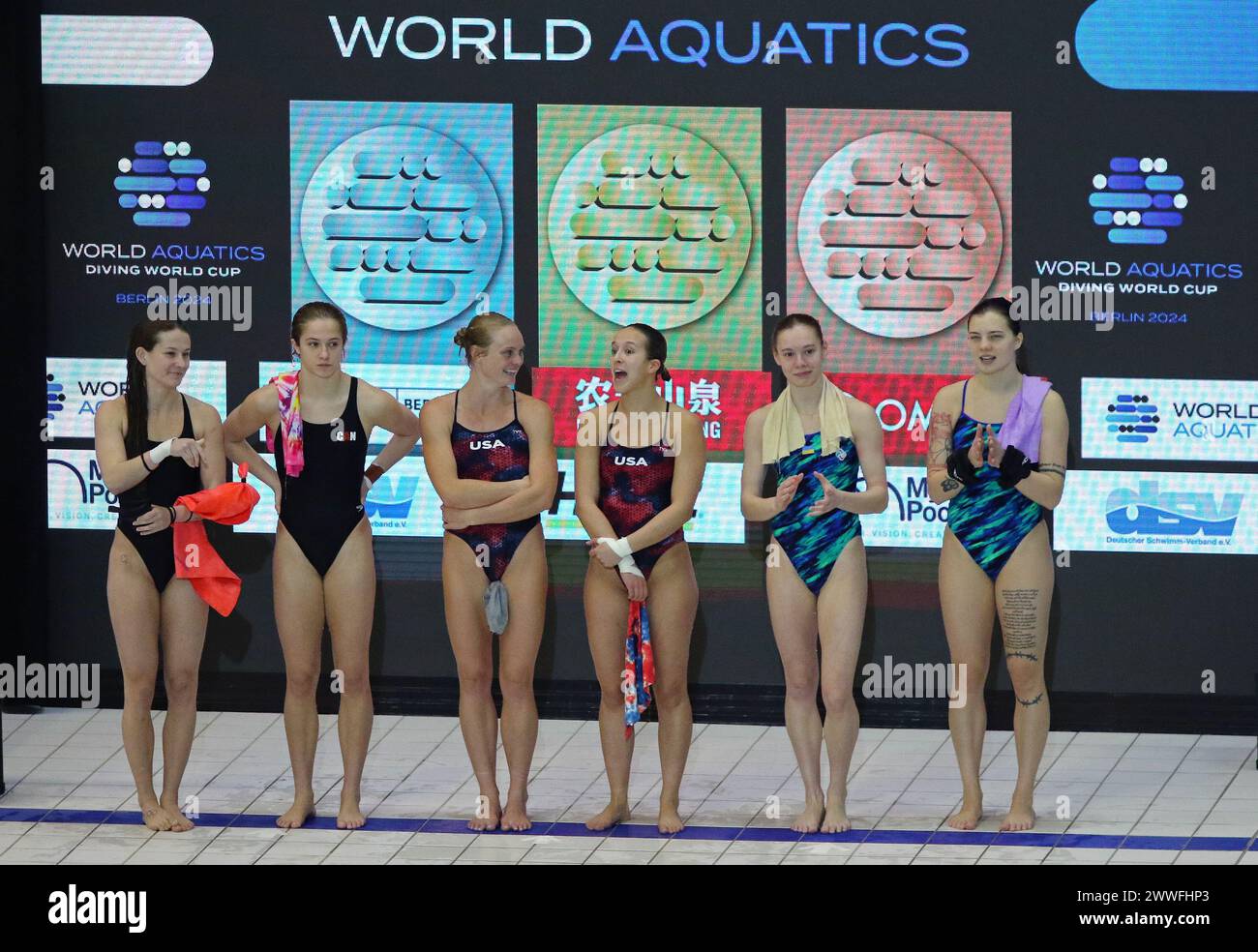 Berlin, Germany March 22, 2024 Medalists of Women's Synchro 10m