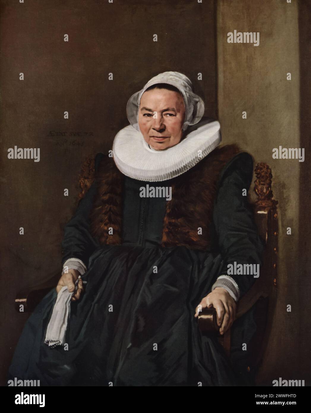 Frans Hals' 'Portrait of Aletta Hanemans (Vrouw Bodolphe)' (circa 1625): Located in the Frans Hals Museum, Haarlem. The painting features Aletta Hanemans, the wife of merchant and shipowner Bodolphe, dressed in her finery. Hals' work is celebrated for its vivid portrayal of character and the casual elegance of the sitter, reflecting the Dutch Golden Age's interest in individual identity and social status. Stock Photo