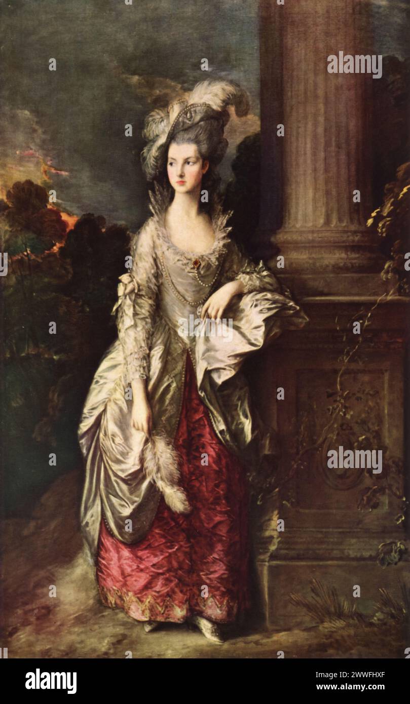 Thomas Gainsborough's 'The Honourable Mrs. Graham' (circa 1775-1777): This portrait, housed in the Scottish National Gallery, Edinburgh, captures Mary Cathcart, daughter of Charles Cathcart, 9th Lord Cathcart, and wife of Thomas Graham of Balgowan. Gainsborough, celebrated for his refined portraits that convey the grace and elegance of his subjects, presents Mrs. Graham in a flowing dress against a landscape backdrop. Stock Photo