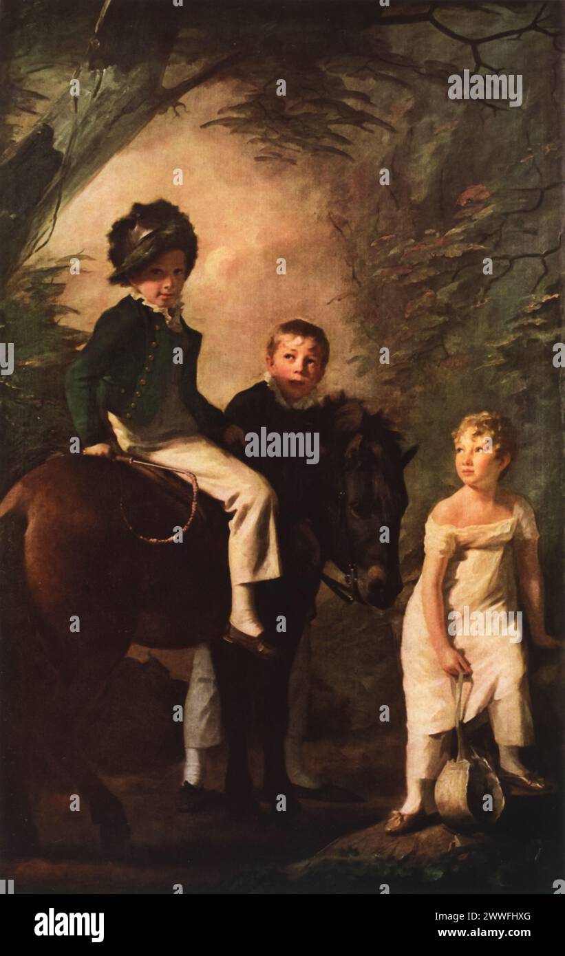 Sir Henry Raeburn's 'The Drummond Children' (circa 1808-1809): Located in the National Gallery of Art, Washington D.C., this painting depicts the three young children of Henry Drummond, a wealthy banker and Member of Parliament. 'The Drummond Children' exemplifies Raeburn's ability to convey the personalities of his subjects with warmth and realism, contributing significantly to the Scottish portrait tradition. Stock Photo