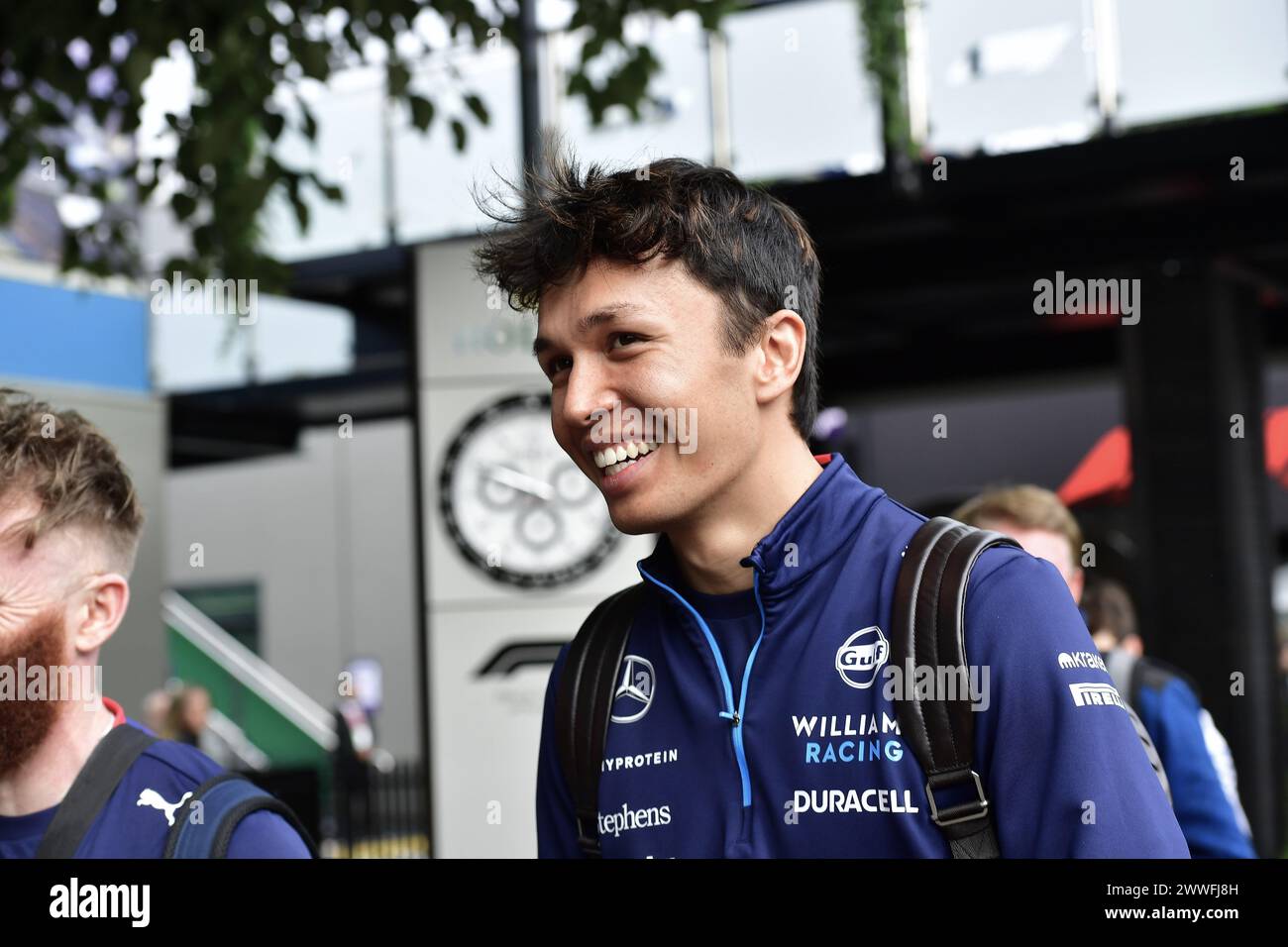 MELBOURNE, AUSTRALIA 24 March 2024. Pictured: 23 Alexander Albon (THA) Williams Racing in the paddock at the FIA Formula 1 Rolex Australian Grand Prix 2024 3rd round from 22nd to 24th March at the Albert Park Street Circuit, Melbourne, Australia. Credit: Karl Phillipson/Alamy Live News Stock Photo
