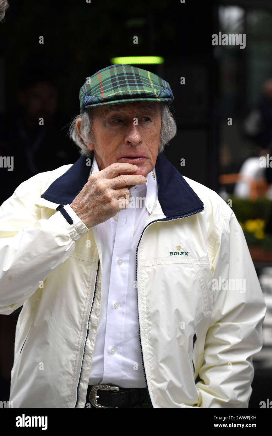 MELBOURNE, AUSTRALIA 24 March 2024. Pictured: Jackie Stewart  in the paddock at the FIA Formula 1 Rolex Australian Grand Prix 2024 3rd round from 22nd to 24th March at the Albert Park Street Circuit, Melbourne, Australia. Credit: Karl Phillipson/Alamy Live News Stock Photo