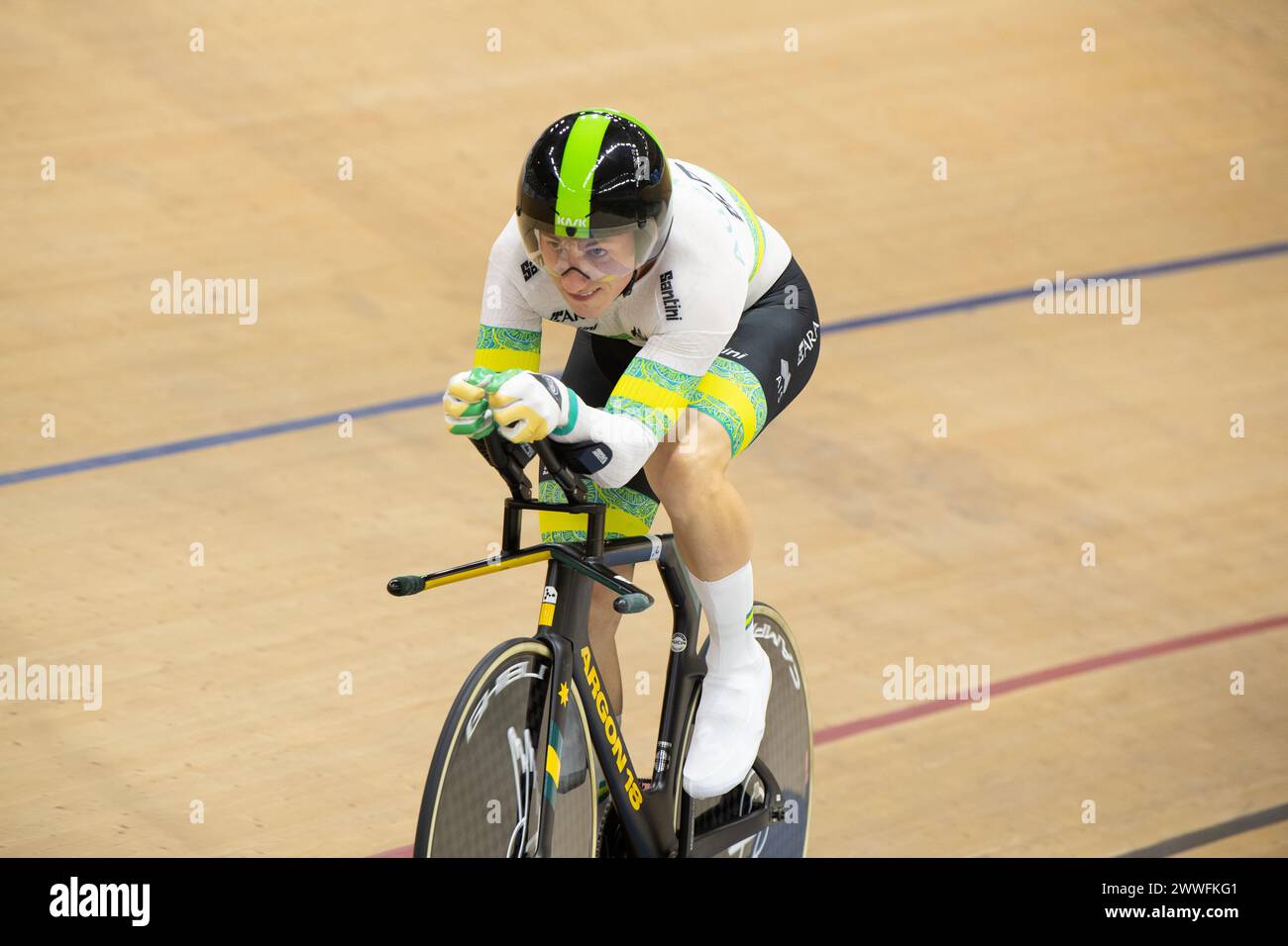 Rio de Janeiro, Brazil. 20th Mar, 2024. Korey Boddington of Australia sets the best time of 1:03.517 in qualifying for the men's C4 kilometer time trial Credit: Casey B. Gibson/Alamy Live News Stock Photo