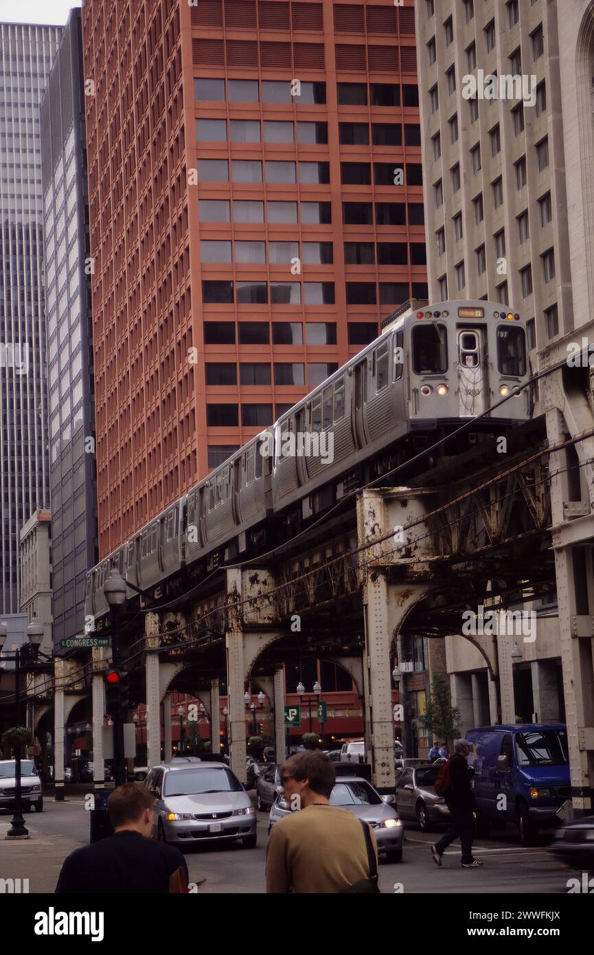 Elevated Railway, The L, Wabash Street, Chicago, Illinois, USA Stock Photo