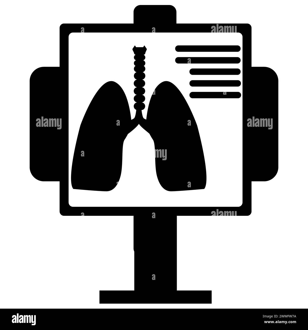 Lungs xray scan icon. Xray stand sign. Lungs hospital treatment symbol. Xray machine logo. flat style. Stock Photo
