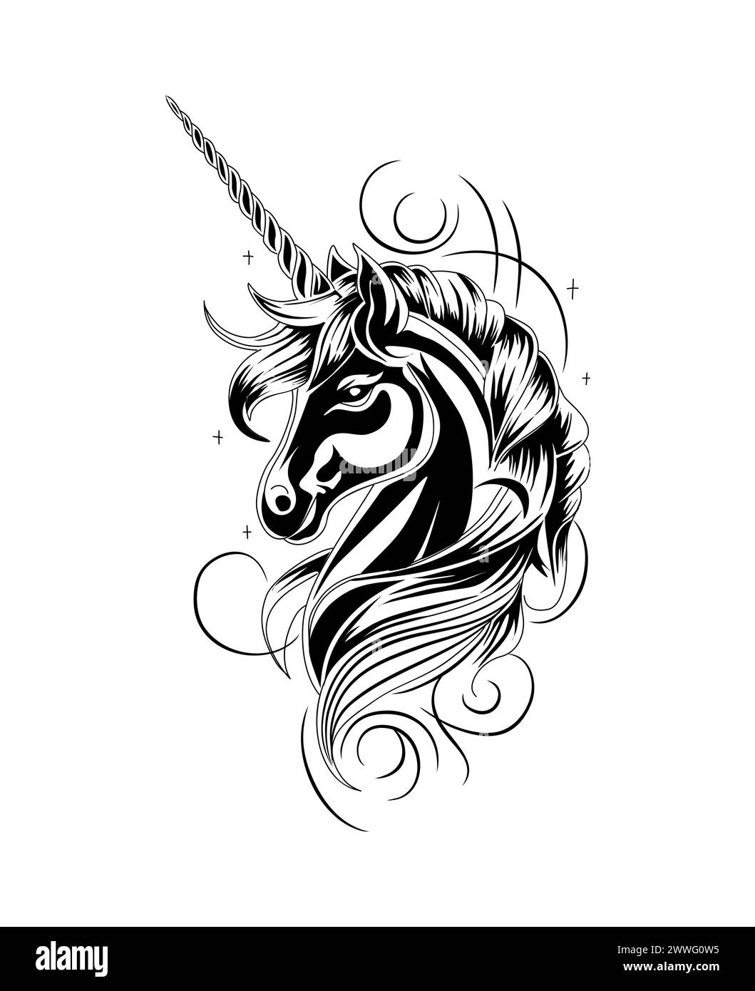 Unicorn, fantasy animal tattoo, logo, symbol art. Stock Vector
