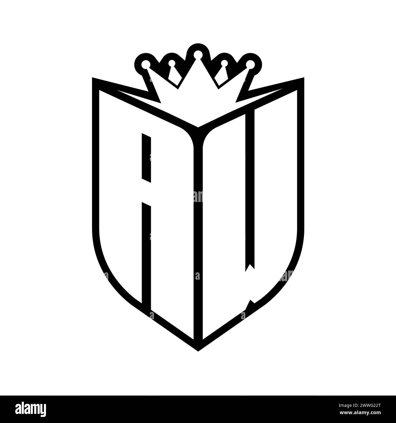AW Letter bold monogram with shield shape and sharp crown inside shield ...